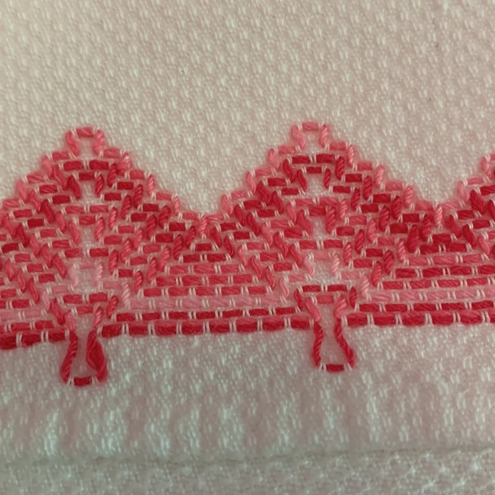 Set of 2 NEW Embroidered Tea Towels, Pink and White